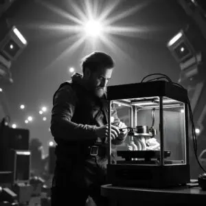 A man uses a 3D printer in a cutting-edge lab, highlighting innovative methods featured in the Prepper's Guide To 3D Printing—essential for modern survival enthusiasts.
