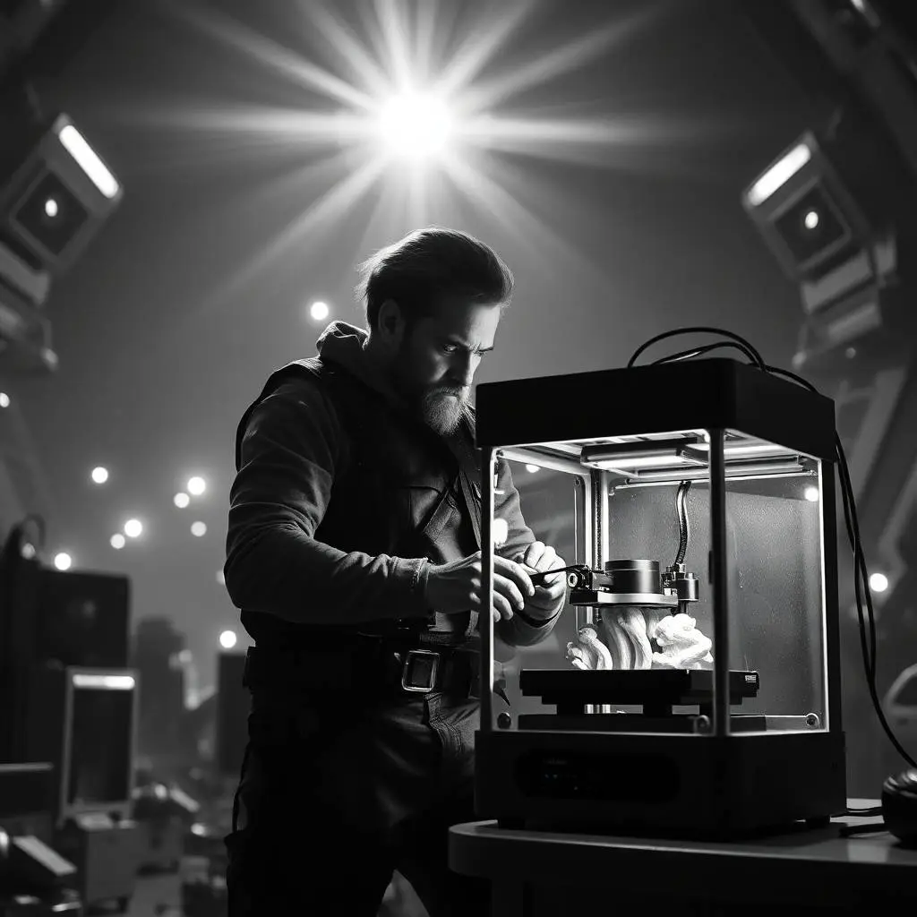 A man uses a 3D printer in a cutting-edge lab, highlighting innovative methods featured in the Prepper's Guide To 3D Printing—essential for modern survival enthusiasts.