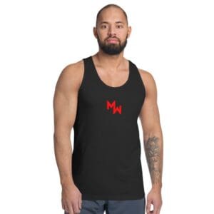 A man wearing a MW Modern Warrior Logo Tank Top American Apparel.