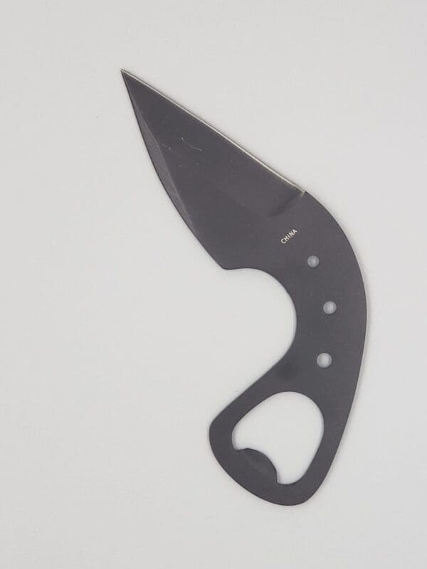 A Wartech Black Reverse Blade Neck Knife with Bottle Opener with a black handle.