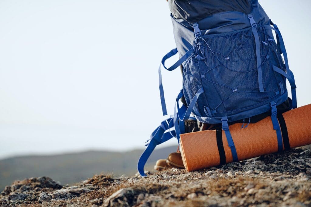 Hiker's backpack left on the top of the mountain