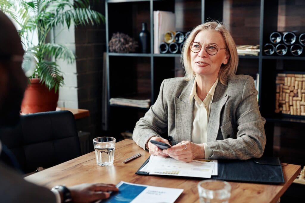 Businesswoman sitting at meeting at the restaurant