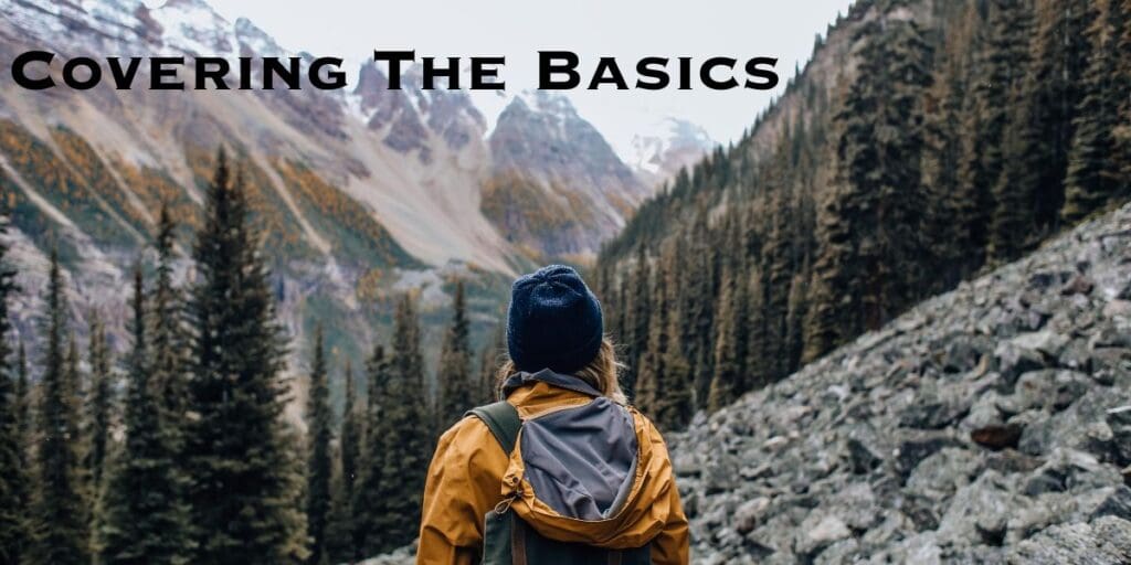 A woman carrying a backpack filled with essential survival kit items, ensuring she is prepared for any emergency or disaster situation by covering the basics.