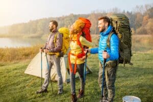 Hikers with backpacks outdoors