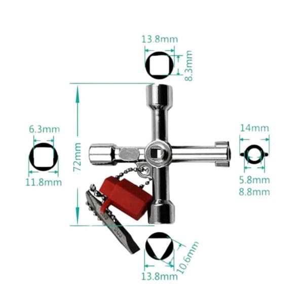 A diagram demonstrating the measurements of a 4 Way Sillcock Key | Must Have for Preparedness.