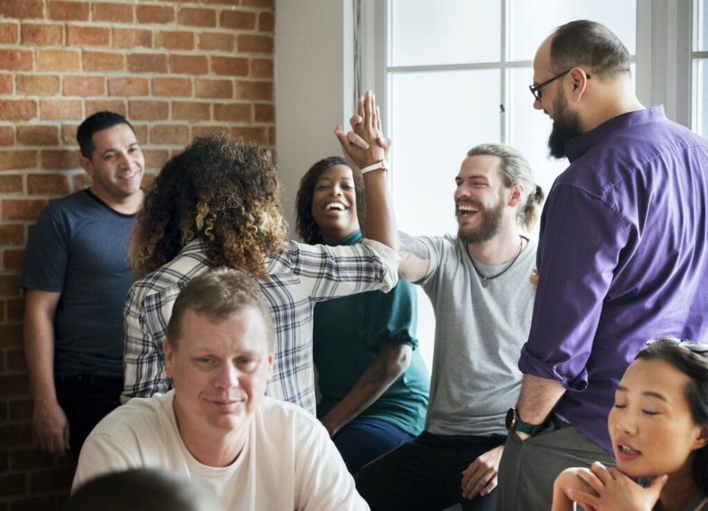 Diverse friends gathering together