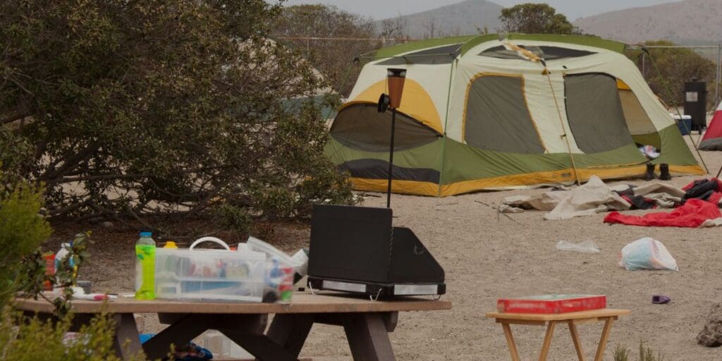 A tent on the ground.