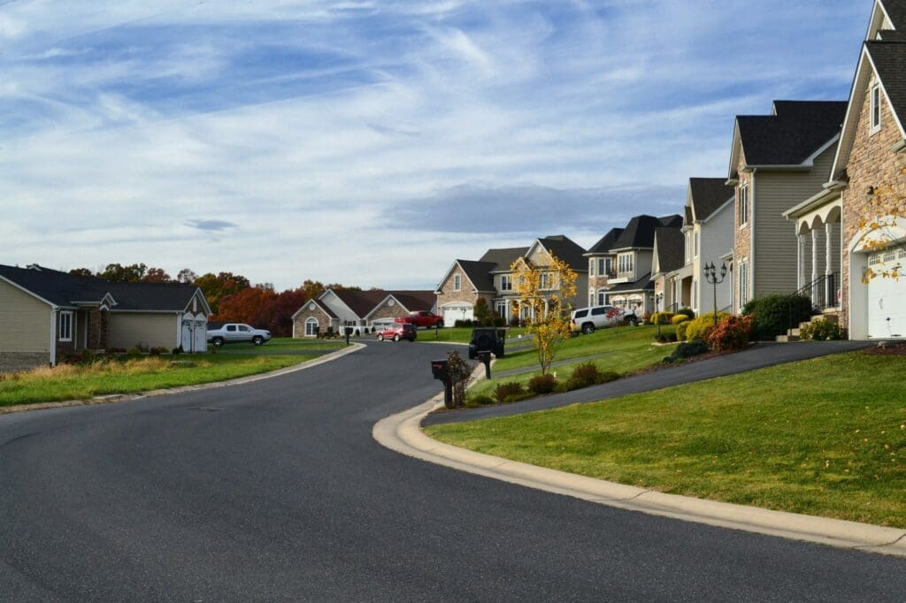 Homes houses on suburban street in a neighborhood, prime real estate market