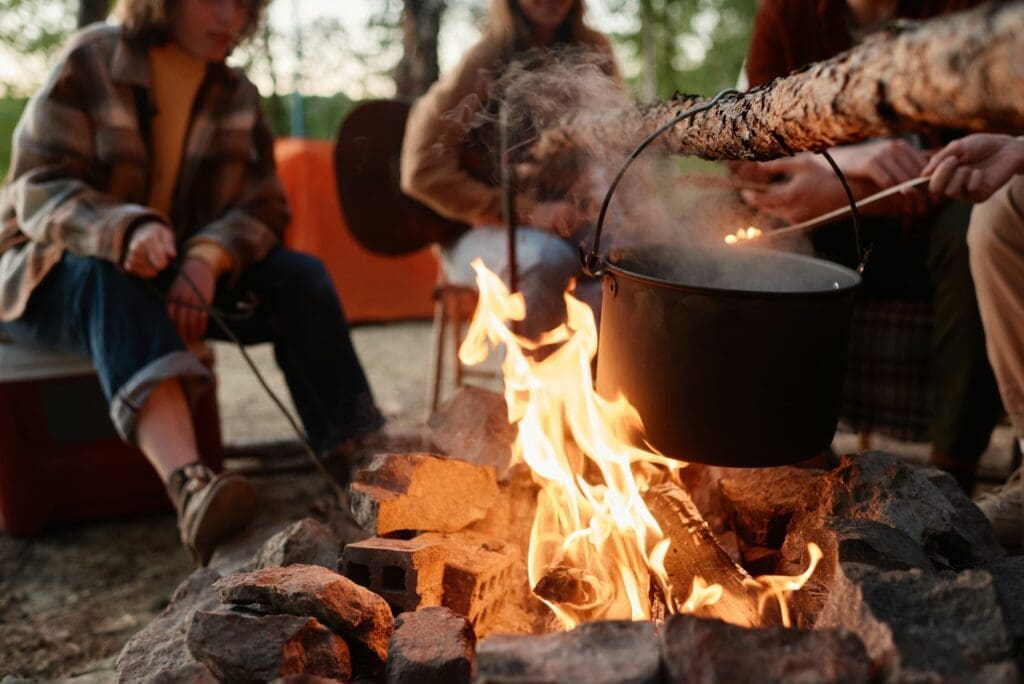 Preparing food on a fire