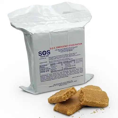 SOS Food Labs, Inc. 185000825 S.O.S. Rations Emergency 3600 Calorie Food bar - 3 Day/ 72 Hour Package with 5 Year Shelf Life, 5" Height, 2" Wide, 4.5" Length, white