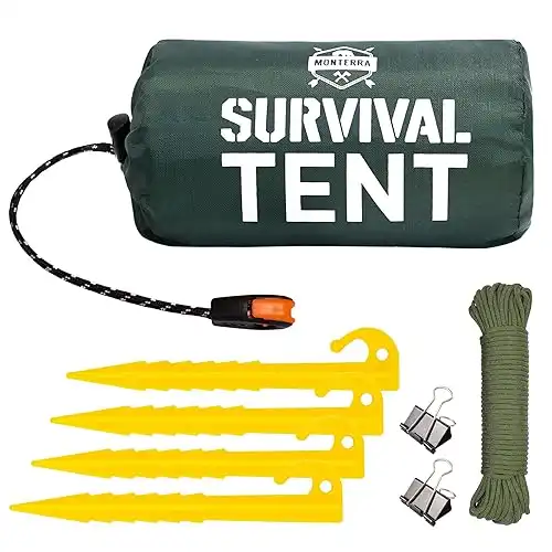 Emergency Tent, 2 Person Survival Shelter, Thermal Mylar, Waterproof, Outdoor Camping Gear and Equipment, Survival Kits, Compact Bivvy Tarp, Includes Paracord and Accessories.